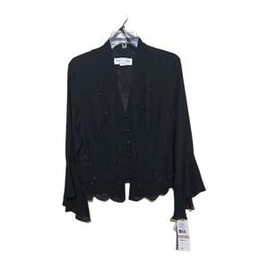 NWT Vtg J.R. Nites Black Beaded Bell Sleeve Glam Formal Blouse Womans Size 12